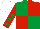 Silk - EMERALD GREEN and RED (quartered), RED sleeves, EMERALD GREEN stars, WHITE cap