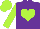 Silk - Purple, lime green heart,  lime green sleeves, lime green cap