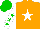 Silk - Orange, white star, green stars on white sleeves, green cap