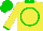 Silk - Yellow, green circle 'l' on back, green collar & cuffs, green cap