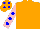 Silk - Orange, pink sleeves, blue spots, orange cap, blue spots