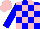 Silk - Blue and pink blocks, blue sleeves, pink cap,