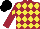 Silk - Maroon, yellow diamonds, maroon sleeves, yellow diamond, black cap