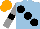 Silk - Light blue, large black spots, grey sleeves, black armlets, orange cap