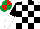 Silk - White and black check, black and white halved sleeves, emerald green and red quartered cap