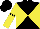 Silk - Black and yellow diagonal quarters, black diamond hoop on yellow sleeves