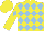 Silk - Yellow and light blue diamonds, light  blue diamond on yellow sleeves, yellow cap