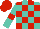 Silk - Turquoise, red blocks, red band on sleeves, red cap