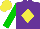 Silk - Purple, yellow diamond, green sleeves, yellow cap