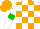 Silk - White, orange blocks, green hoop on white sleeves, orange cap