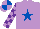 Silk - Mauve, royal blue star, mauve and purple check sleeves, mauve and royal blue quartered cap