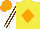 Silk - Yellow, orange diamond on front and back, white stripes on brown sleeves, orange cap