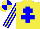 Silk - Yellow body, big-blue cross of lorraine, yellow arms, big-blue striped, yellow cap, big-blue quartered