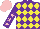Silk - Purple & yellow diamonds, purple sleeves, pink stars, pink cap