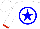 Silk - White, blue star, blue circle, red cuffs on sleeves, white cap
