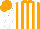 Silk - Orange & white vertical stripes, orange collar, one orange sleeve, one white sleeve, orange cap