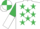 Silk - White, Emerald Green stars, Emerald Green and White halved sleeves, Emerald Green and White quartered cap