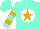 Silk - Aqua, orange and aqua circled orange star on white ball, aqua and orange bars on sleeves