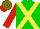 Silk - green, yellow cross belts, red sleeves, red and green hooped cap