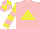 Silk - Pink, yellow triangle, yellow sleeves, two pink hoops, pink and yellow quartered cap
