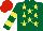 Silk - Dark green, yellow stars, hooped sleeves, red cap