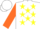 Silk - WHITE, yellow stars, orange sleeves, white cap