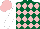 Silk - Dark green and pink diamonds, white sleeves, pink cap
