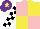 Silk - Pink and yellow (quartered), black and white check sleeves, purple cap, yellow star