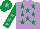 Silk - Mauve, emerald green stars, emerald green sleeves, mauve stars, emerald green cap, mauve star