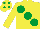 Silk - Yellow, large emerald green spots, emerald green spots on cap