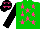 Silk - Green, bright pink stars, black sleeves, black cap, bright pink stars