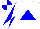 Silk - White, blue triangle, white arms, blue diabolo, white cap, blue quarters