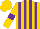 Silk - Gold and purple stripes, purple band on sleeves, gold cap