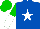 Silk - Royal blue, white star, green sleeves, green and white halved cap