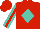 Silk - Red, turquoise diamond, red stripe on turquoise sleeves, red cap