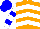 Silk - Orange, white chevrons, white sleeves, two blue hoops, blue cap