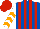 Silk - Royal blue and red stripes, white and orange chevrons on sleeves, red cap