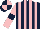 Silk - Dark blue and pink stripes, pink sleeves, dark blue armlets, dark blue and pink quartered cap