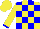 Silk - Yellow and blue blocks, yellow sleeves, blue cuffs