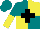 Silk - Teal and yellow quarters, black cross, teal and yellow halved sleeves