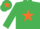 Silk - EMERALD GREEN, orange star, emerald green cap, orange star