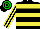 Silk - Black, yellow hoops, green, yellow striped sleeves, black cap, green hoops