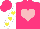 Silk - Orchid, fluorescent pink collar and heart, white sleeves, yellow, violet, pink yellow hearts