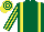 Silk - Dark green, yellow braces, yellow and dark green striped sleeves, hooped cap