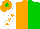 Silk - Orange and green halves, white sleeves, orange stars, orange cap, green star