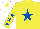 Silk - Yellow, royal blue star, yellow sleeves, royal blue stars, white cap, yellow star