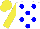 Silk - White body, blue spots, yellow arms, yellow cap