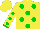 Silk - Yellow, green dots, green dots and cuffs on sleeves, yellow cap