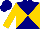 Silk - Navy blue and gold diagonal quarters, 'gate 2 wire' on back, navy chevrons on gold sleeves