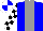 Silk - Big-blue body, grey stripe, white arms, black checked, white cap, big-blue quartered